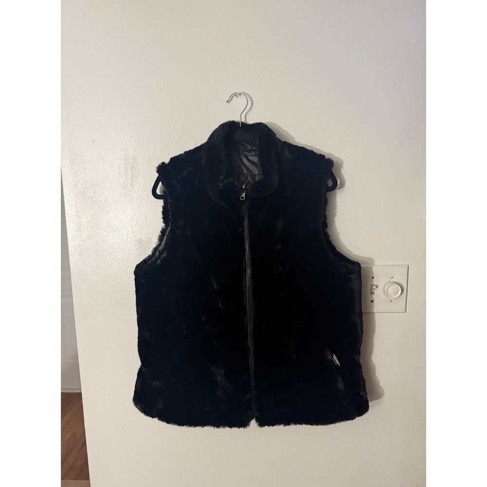 Nicole Miller Original Reversible Faux Fur Quilted Puffer Vest Black XL